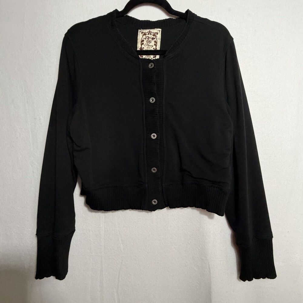 Vintage Old Navy Black Y2K 90's Retro Cropped Button Up Knit Cardigan Size XXL